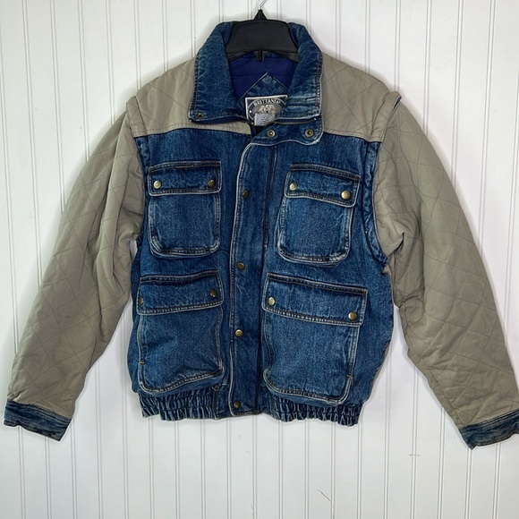 Vintage Brittania Quilted Denim Two Tone Zip Off Sleeves Coat Size Medium - Picture 1 of 16
